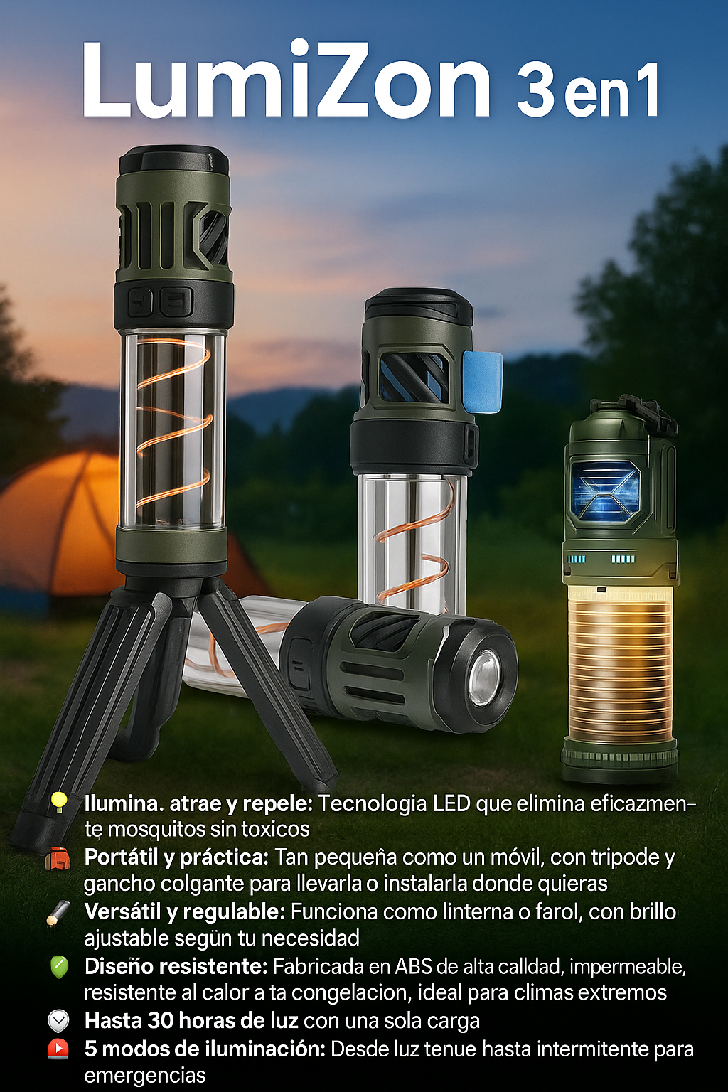 🌟LUMIZON™ - Lámpara Antimosquitos 3 en 1 – Luz, Protección y Estilo