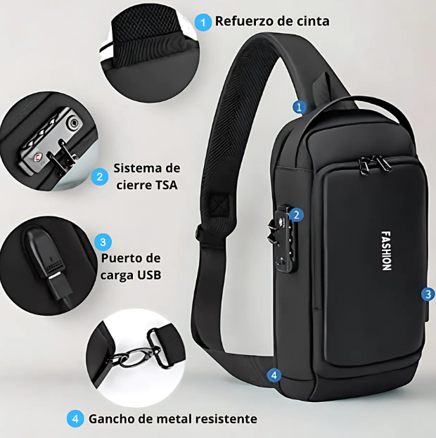 BLACKSHIELD™ - Mochila Bandolera con Sistema Antirrobo