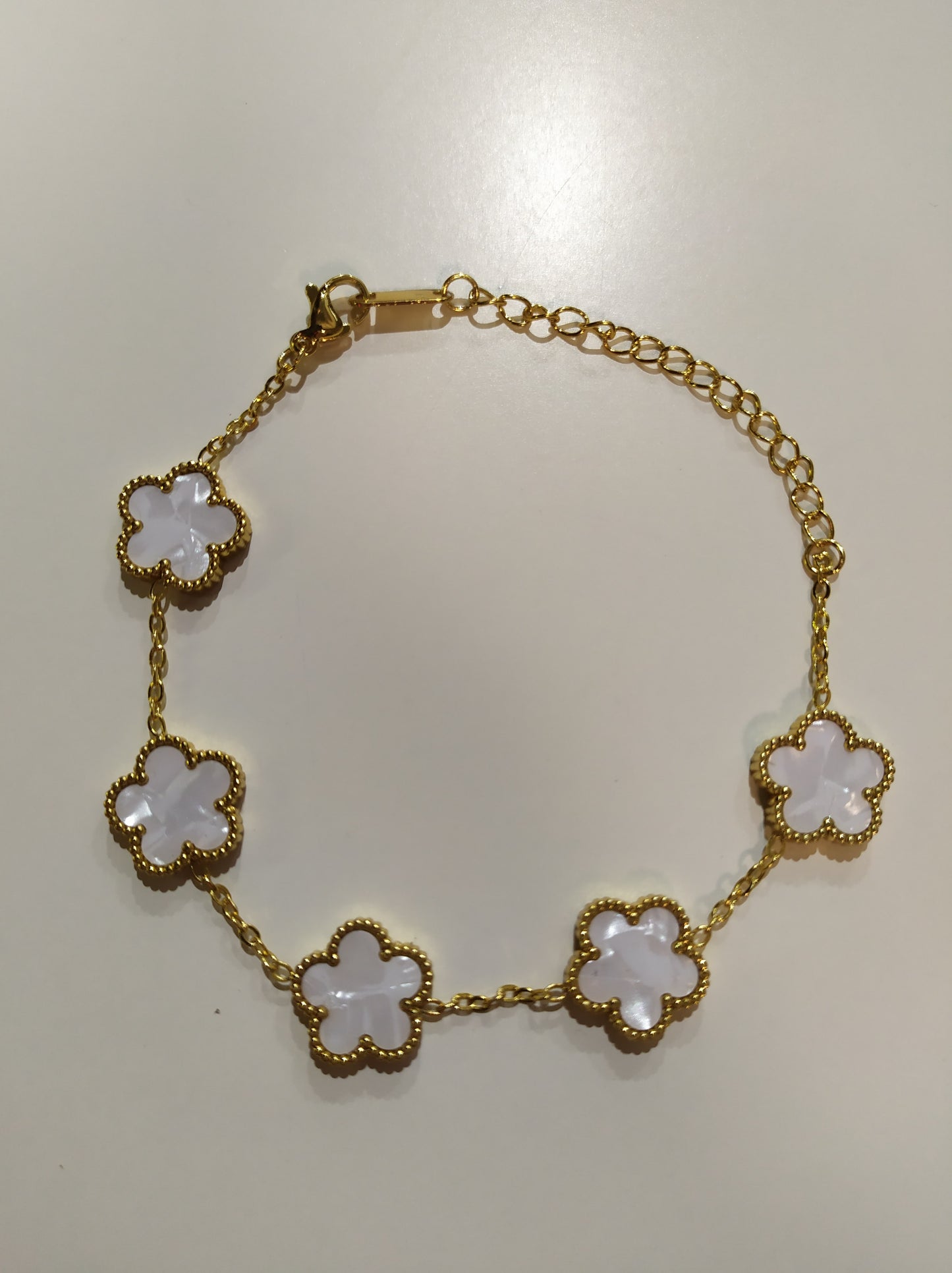 PACK PULSERA + COLLAR DE TREBOL DE 5 HOJAS BLANCO