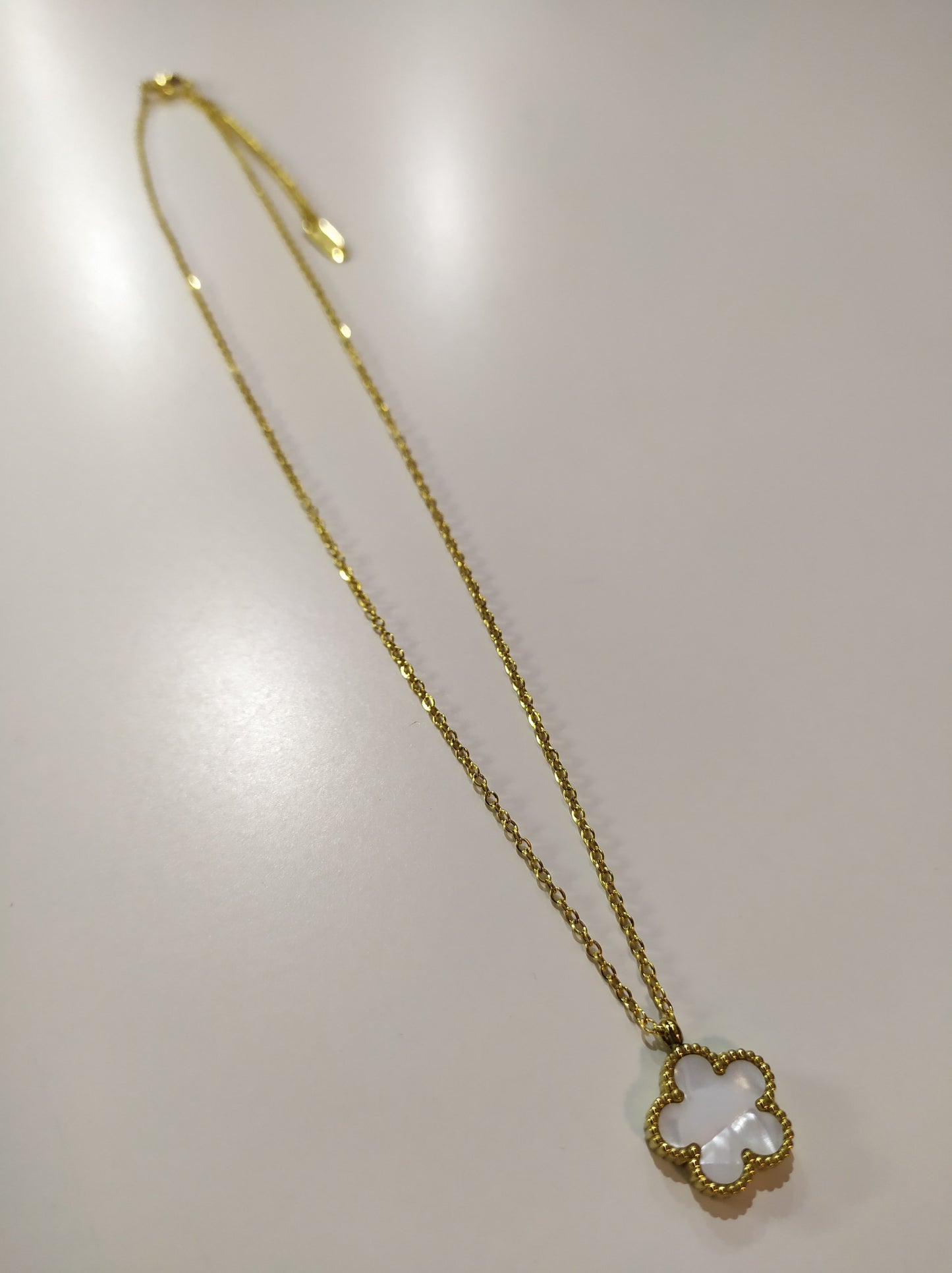 PACK PULSERA + COLLAR DE TREBOL DE 5 HOJAS BLANCO