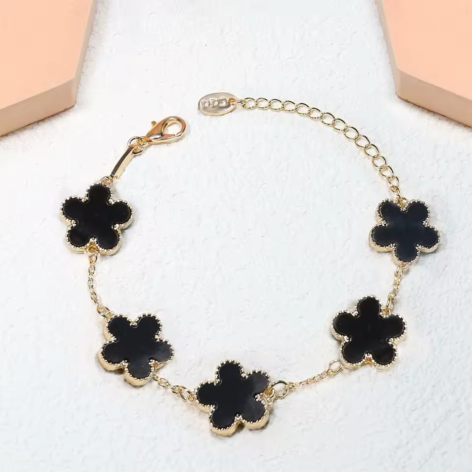 PACK PULSERA + COLLAR DE TREBOL DE 5 HOJAS NEGRO