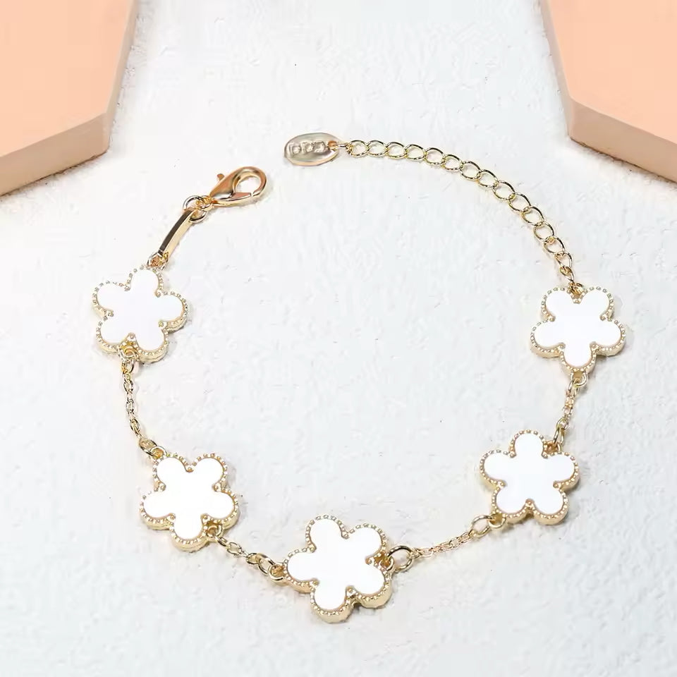 PACK PULSERA + COLLAR DE TREBOL DE 5 HOJAS BLANCO