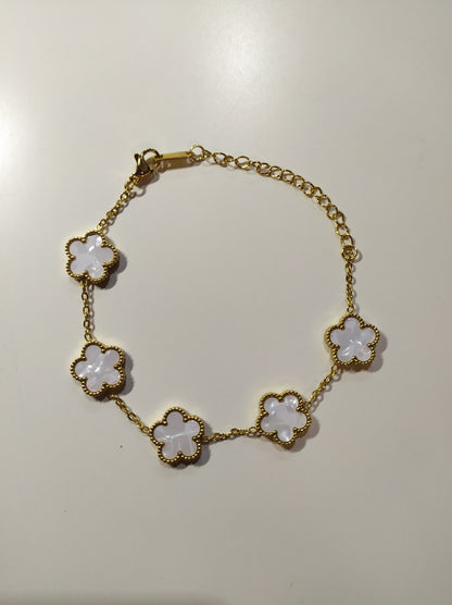 PACK PULSERA + COLLAR DE TREBOL DE 5 HOJAS BLANCO