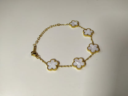 PACK PULSERA + COLLAR DE TREBOL DE 5 HOJAS BLANCO