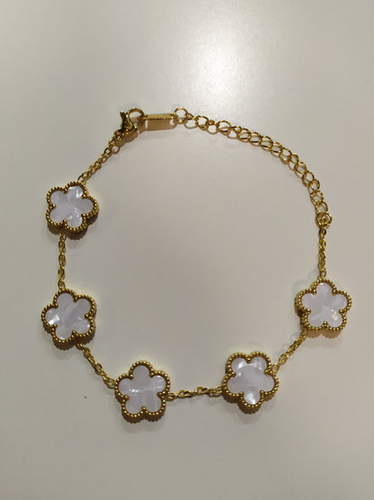 PACK PULSERA + COLLAR DE TREBOL DE 5 HOJAS BLANCO