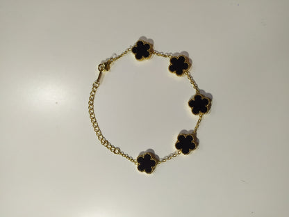 PACK PULSERA + COLLAR DE TREBOL DE 5 HOJAS NEGRO