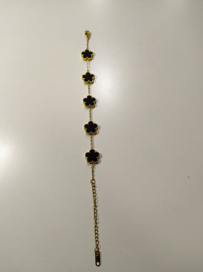PACK PULSERA + COLLAR DE TREBOL DE 5 HOJAS NEGRO