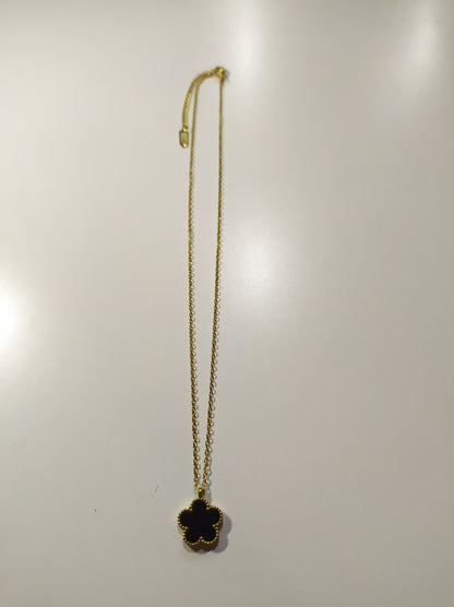 PACK PULSERA + COLLAR DE TREBOL DE 5 HOJAS NEGRO