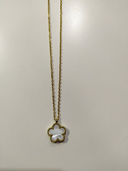 PACK PULSERA + COLLAR DE TREBOL DE 5 HOJAS BLANCO