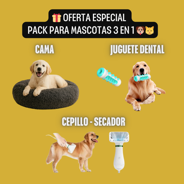 🐶 PACK MASCOTA 3 EN 1 🛏💨🦴
